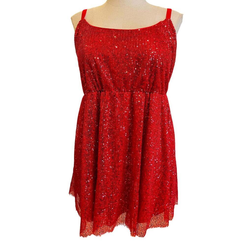 Torrid Plus Size 1 Red Sequin Sparkle Cocktail Party Mini Skater Dress Holiday